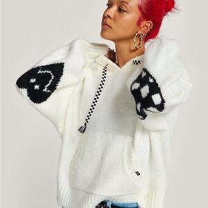 Vans Kawaii Hoodie Sweater with Black Heart and Checkers, NWOT